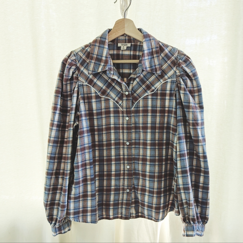 Western Flannel Shirt, Plaid Cottagecore 100% Cotton